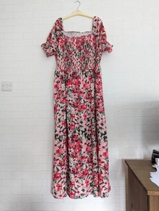 Summer Maxi Dress Size 4XL Red Pink Green Smocked Bodice - Picture 1 of 5