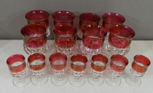 Set of 15 Kings Crown Thumbprint Ruby Red Gasses - Picture 1 of 6