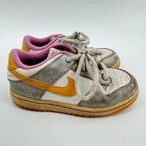 Nike Dunk Low Shoes Girls Size 9C Silver Gold Pink & White - Picture 1 of 10