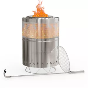Feuerschale rauchfrei Edelstahl Feuerstelle Grill BBQ Holzkohlegrill Anzündkamin - Bild 1 von 13
