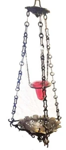 Interesting antique votive lamp bronze crystal rubi colour cup  65 x 28 cm - Picture 1 of 3