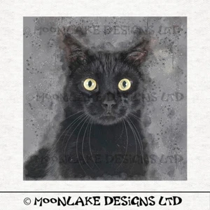 Cat - Black Cat Portrait Fabric Craft Panels in 100% Cotton or Polyester - Picture 1 of 3