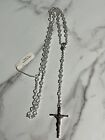 New With Tag Czechoslovakia 20" Clear Bead Rosary With Crucifix Made In Italy