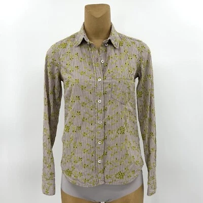 Camisa verde Odille Anthropologie 4 pequeña con botones bordada con ojales para mujer Foto 1 de 4