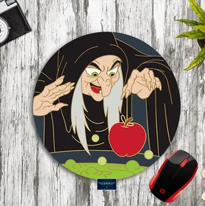 Snow White Evil Witch w/ Apple Custom Round Mouse Pad Desk Mat PC Laptop Gift - Picture 1 of 1
