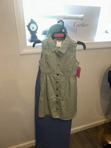 Pink Angel Girls Sleeveless Shirt Dress Size 5 NWT Olive Green Button - Picture 1 of 2