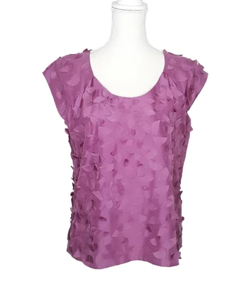 Talbot's Petite's 100% Silk 3D Silk Embellished Cap Sleeve in Purple Size 8P NWT - Image 1 of 4