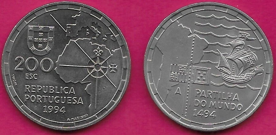 PORTUGAL 200 ESCUDOS 1994 UNC 1 AÑO TIPO,PARTILHA DO MUNDO 1494 DIVIDIENDO EL Foto 1 de 1