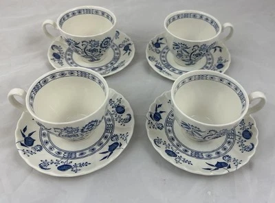 Juego de 4 tazas y platillos Johnson Bros azul nórdico Ironstone England Cottagecore Foto 1 de 4