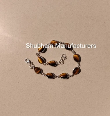 Pulsera de piedras preciosas ojo de tigre natural plata 925 hecha a mano joyería regalo para mujer Foto 1 de 4
