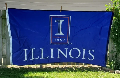 University of Illinois AlMA MATER 1867. 56 x 34 Inch Fan Flag. PRE-OWNED Cover