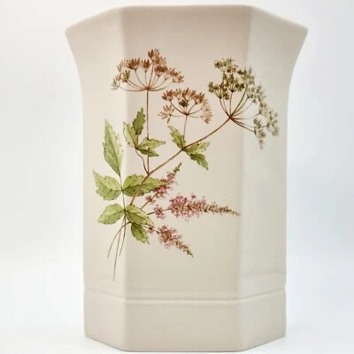 PARK ROSE BRIDLINGTON HEXAGONAL FLORAL VASE ENGLAND 6½" or 165 mm TALL VINTAGE - Image 1 of 4