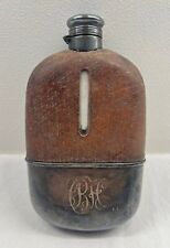 Antique Gorham Silverplate Leather & Glass 1/2 Pint Flask w/ Hinged Lid