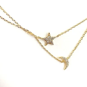 Neu mit Etikett Sterling Forever 14K vergoldetes Silber CZ Mond & Stern Halskette 16-18 Zoll - Bild 1 von 4