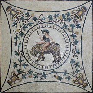 Mosaico de mármol para decoración del hogar campana con marco floral - Imagen 1 de 1