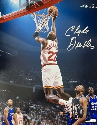Clyde Drexler Signed Autographed 16x20 Photo JSA Authen Houston Rockets 3 - Image 1 of 2