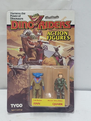 Vintage 1987 Tyco DINO RIDERS FINN QUARK MOC Action Figures NOS Sealed Cardback Cover