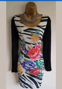 Miso BNWT super sexy black white pink purple romantic rose bodycon mini dress 14 - Picture 1 of 5