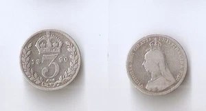 UK, Great Britain Threepence 1890 Queen Victoria - Picture 1 of 1