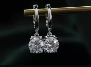 3Ct Round Cut Lab Created Diamond Drop Dangle Women Earrings 14k White Gold Over - Picture 1 of 6