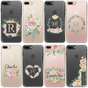 PERSONALISED INITIALS FLOWER IPHONE XS MAX CASE CLEAR HARD COVER FOR APPLE PHONE