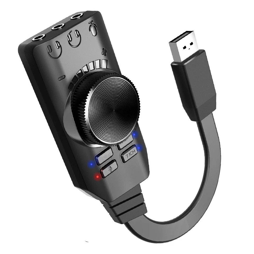 Tarjeta de sonido externa USB negra virtual 7.1 canales adaptador enchufe para PC portátil PS5 Foto 1 de 4