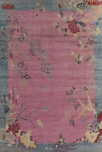 Pink Art Deco Geometric Chinese 10x14 Area Rug Vegetable Dye Hand-knotted Carpet