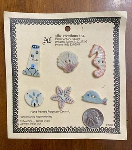 Vtg New Albe Creations Hand Painted Porcelain Ceramic Buttons Beachy Shell Fish - Picture 1 of 5