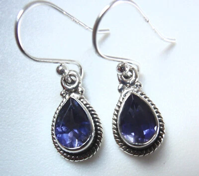 Faceted Iolite Teardrop 925 Sterling Silver Dangle Earrings Small - Image 1 of 4