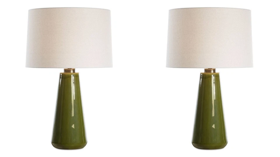 JUEGO DE DOS LÁMPARAS DE MESA MODERNAS KELLEY 29" ARTESANALES CERÁMICA VERDE MUSGO 30509 Foto 1 de 4