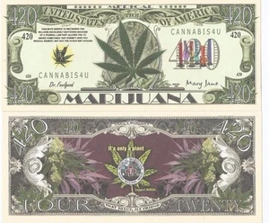 MEDICAL MARIJUANA WEED 420 NOVELTY BANKNOTE MONEY WITH PROTECTIVE HOLDER - Picture 1 of 2