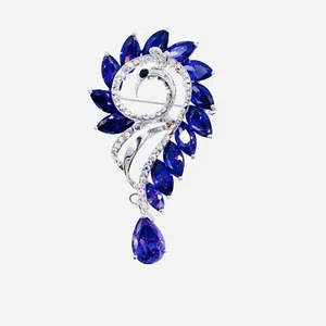 USA PEACOCK BROOCH PIN made with SWAROVSKI CRYSTAL Gemstone Dangle Purple - Picture 1 of 3