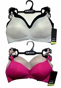 New DKNY Ladies 2 Pack Bras With Logo Band Bottom Sizes 34B and 36B