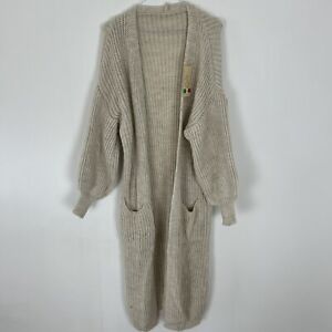Made in Italy Chunky Knit Longline Cardigan Beige ONE SIZE 50” Bust 48” Long