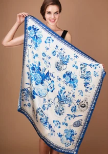 100% heavy Silk 35" Square 16MM Scarf Women Wrap neckerchief blue white MY142 - Picture 1 of 5