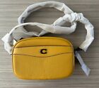 Nwt Coach Leather Small Camera Crossbody Bag Pewter/ Flax (mustard Yellow) Cc386