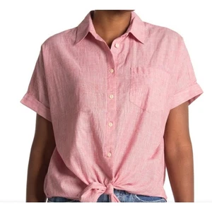 Madewell rotes kurzärmliges Hemd mit Knopfleiste und Bindesaum Damen M Freizeit Sommer Oberteil  - Bild 1 von 7