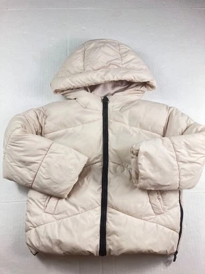 Zara Childrens Girls Cream Hooded Puffer Coat Full Zip Size 6 Side Vents *flaw - Image 1 of 4