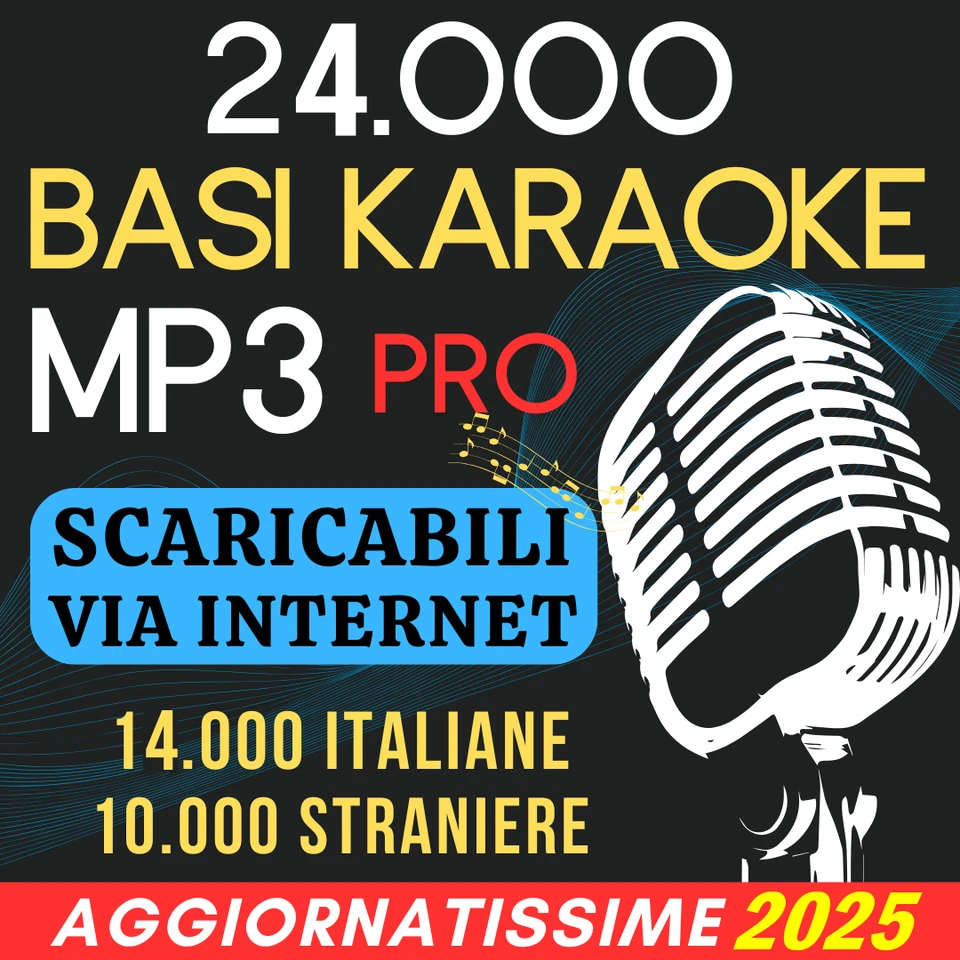 24.000 BASI MP3 CON TESTO per KARAOKE PROFESSIONALI AGGIORNATE alle ULTIME 2025 - Immagine 1 di 1