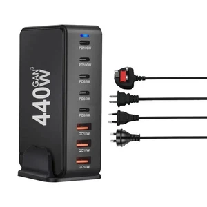 Cargador USB 440W GaN 4 puertos PD adaptador de escritorio con enchufes US UE UK AU - Imagen 1 de 32
