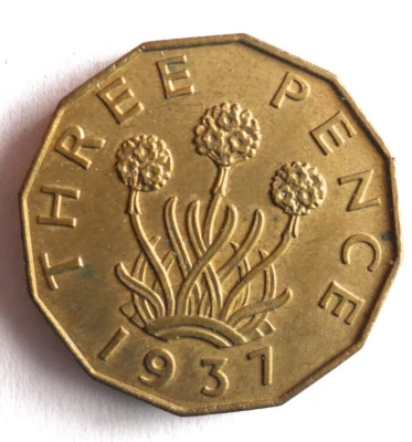 Gran Bretaña 1937 3 peniques - excelente moneda - envío gratuito - cubo vintage #29 Foto 1 de 2