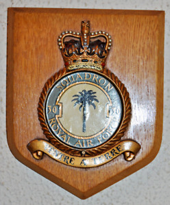 Vintage metal and wood 30 Squadron Royal Air Force wall plaque shield crest RAF
