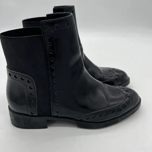 Zara Basic Women's Black Patent Leather Lined Wingtip Lined Ankle Boots Size 6 - Picture 1 of 7
