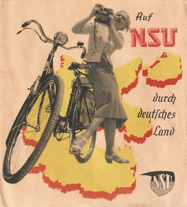 Original vintage leaflet poster illustration NSU BICYLES GERMANY c. 1940 - Picture 1 of 2