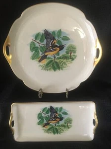 Pickard USA Golden Melody Oriole Cake Plate & Tray Artist Signed R Keane 23k - Picture 1 of 24