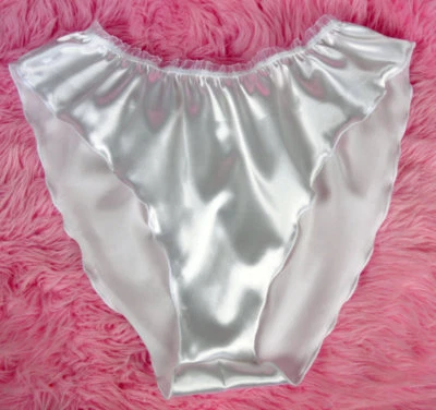 De Colección Estilo Brillante BLANCO Satinado Brillante Damas Corte Alto Flutter Tap Bragas Slip M-XL Foto 1 de 3