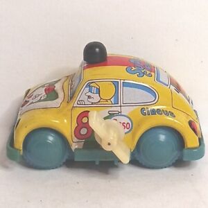 Yonezawa VW Volkswagon Beetle Super Circus Wind Up Vintage Tin Litho Japan 