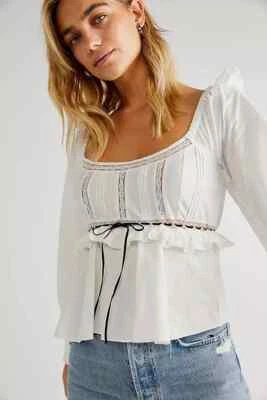 S Free People Cathleen Crop Ruffle Lace Blouse Top, Ivory, Medium, RRP $128 - Image 1 of 3