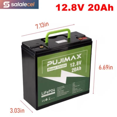 PUJIMAX 12.8V 256Wh 20A LiFePO4 Battery 6000+Deep Cycles Built-in BMS protects