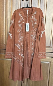 Monoreno Damen Staubmantel verbrannt orange rost bestickt Größe Large neu mit Etikett - Bild 1 von 14